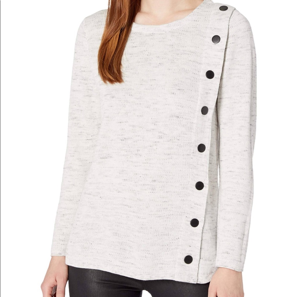 Nic+zoe Melange-knit Snap Sweater In Moondust